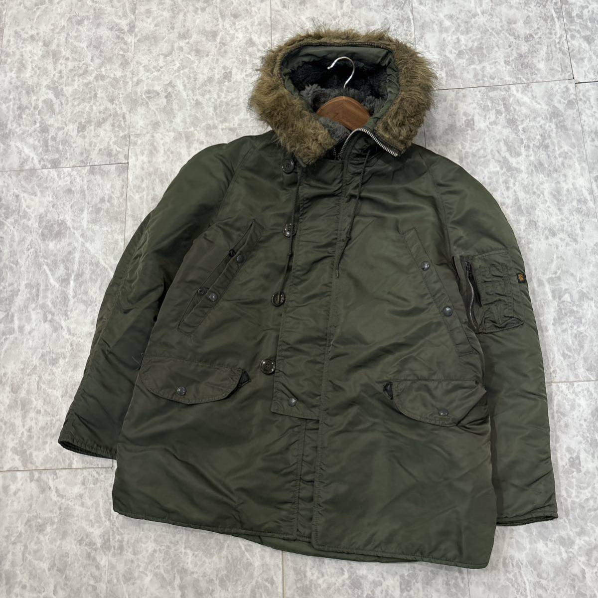 1円~ ＊ 米国製 '希少 90's ビンテージ' ALPHA INDUSTRIES アルファ インダストリーズ N-3B 中綿 フライトジャケット M メンズ USA製 古着_画像2