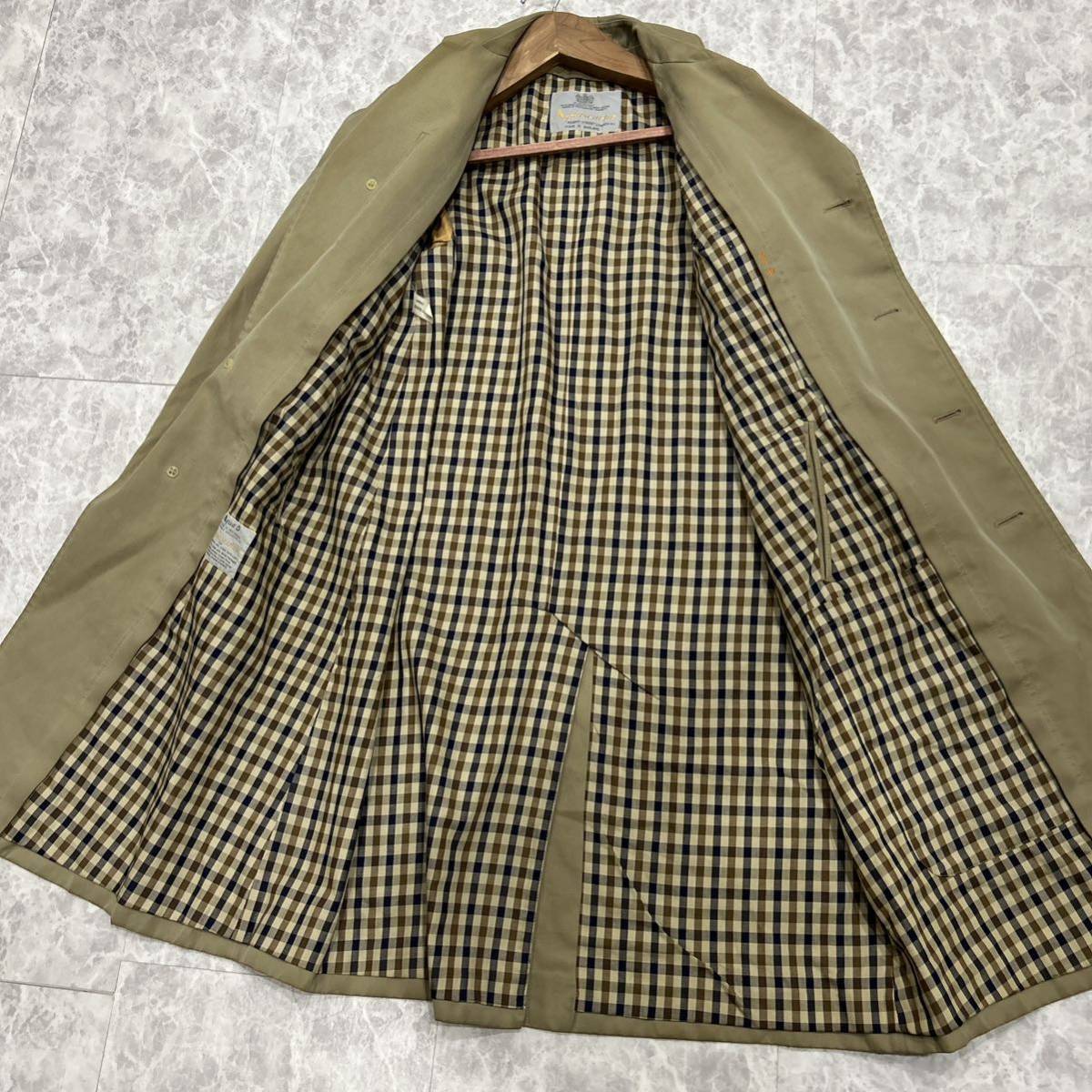 V @ 英国製 '王道!! 裏地 ハウスチェック柄' Aquascutum アクアスキュータム COTTON 比翼 ステンカラーコート 上着 レディース 服 アウター_画像5