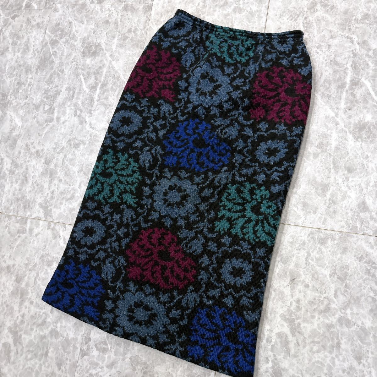 1円~ ＊ イタリア製 'ラグジュアリーウェア' MISSONI ミッソーニ 総柄 WOOL混 ニット マキシ丈 ロング タイト スカート size42 レディース_画像1