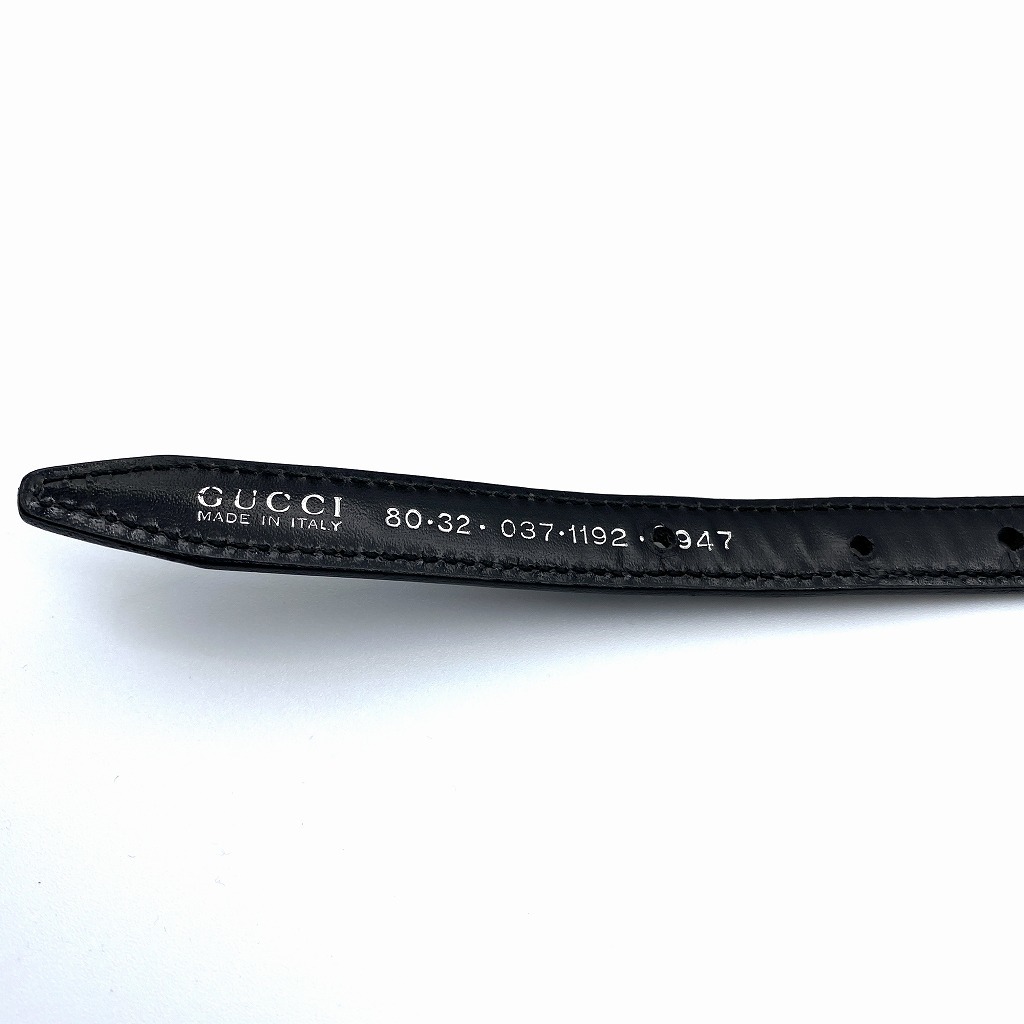Gucci Ladys Black Leather Belt Silver Buckle 037.1192.0947 レディース ブラック レザー ベルト シルバー バックル