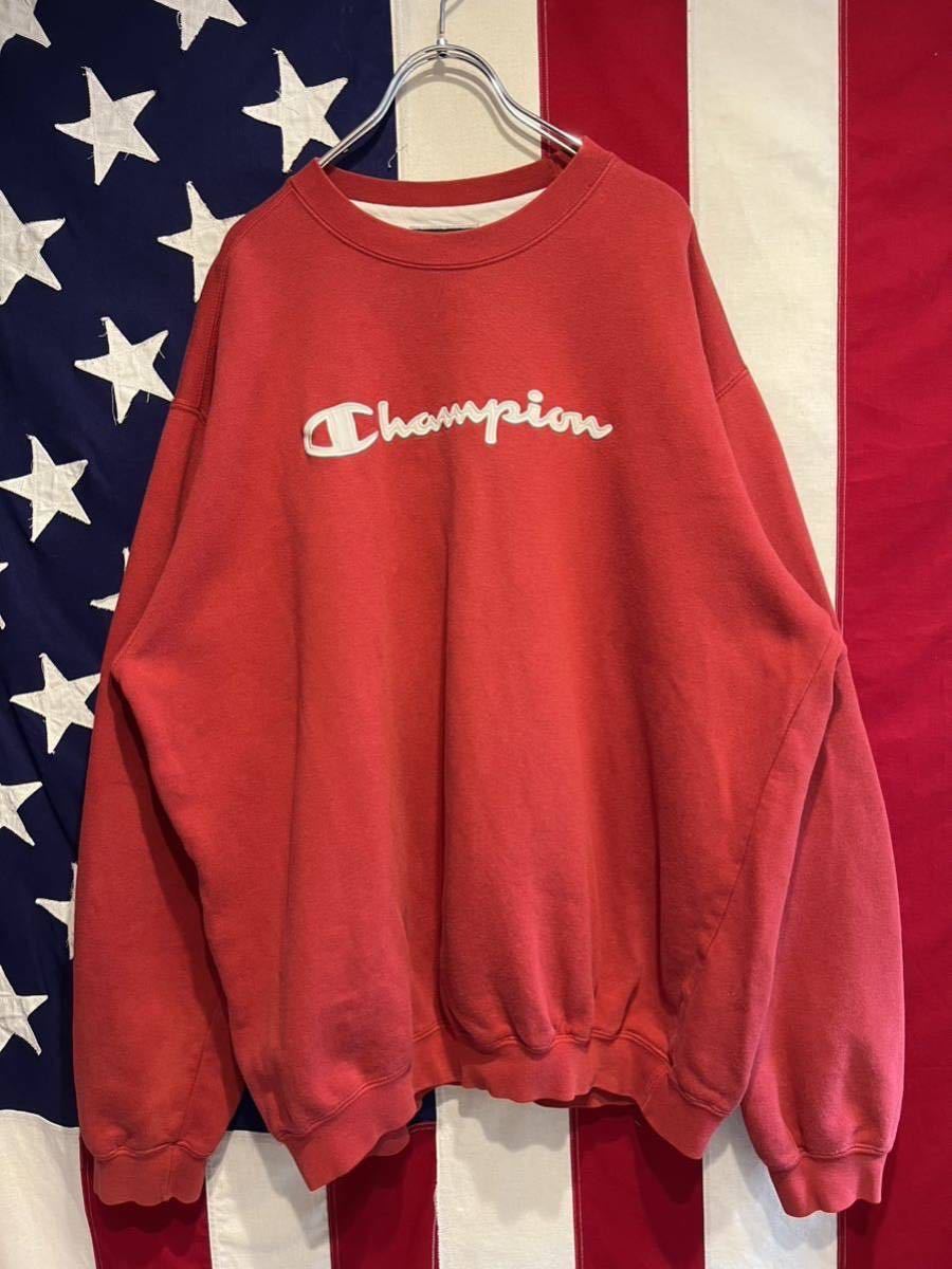 ★Champion★チャンピオン★00s★ポルトガル製★スウェット★トレーナー★裏起毛★クルーネック★刺繍ロゴ★レッド★赤★XXLサイズ★_画像3