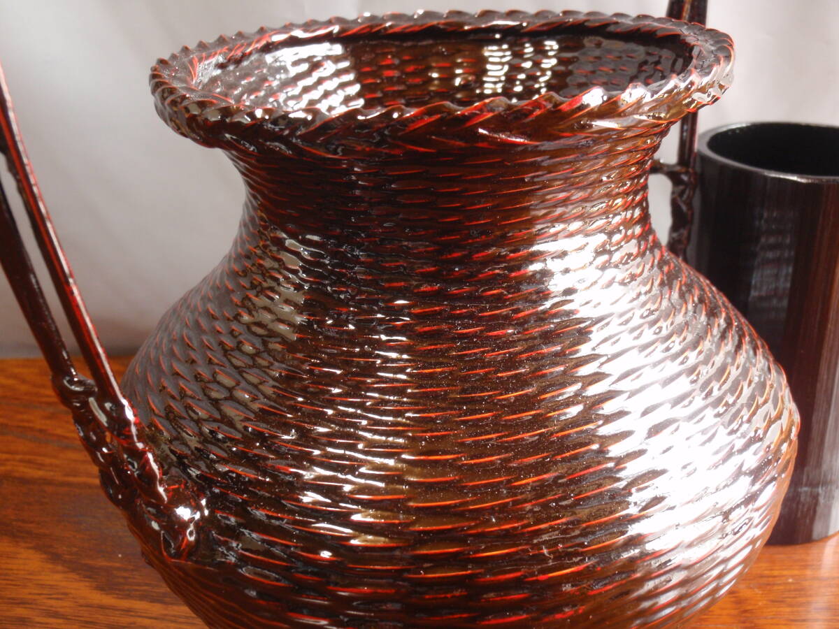 花器 籃胎漆器 花瓶　伝統工芸 竹工芸　高さ・32.5cm_画像4