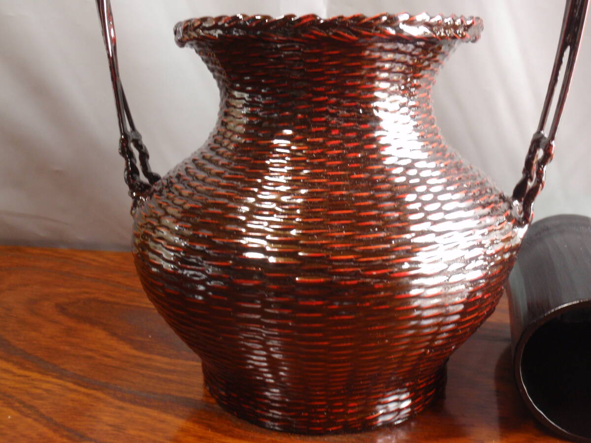 花器 籃胎漆器 花瓶　伝統工芸 竹工芸　高さ・32.5cm_画像9