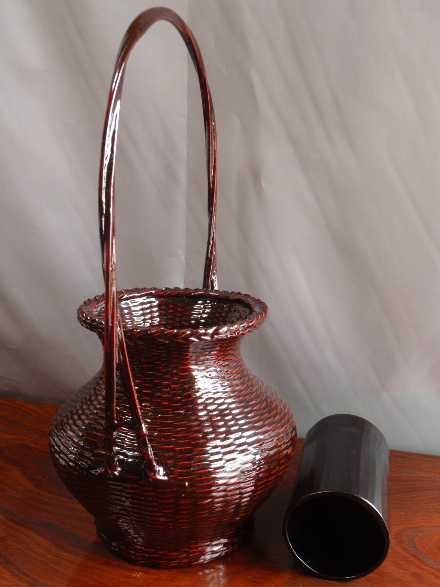 花器 籃胎漆器 花瓶　伝統工芸 竹工芸　高さ・32.5cm_画像8