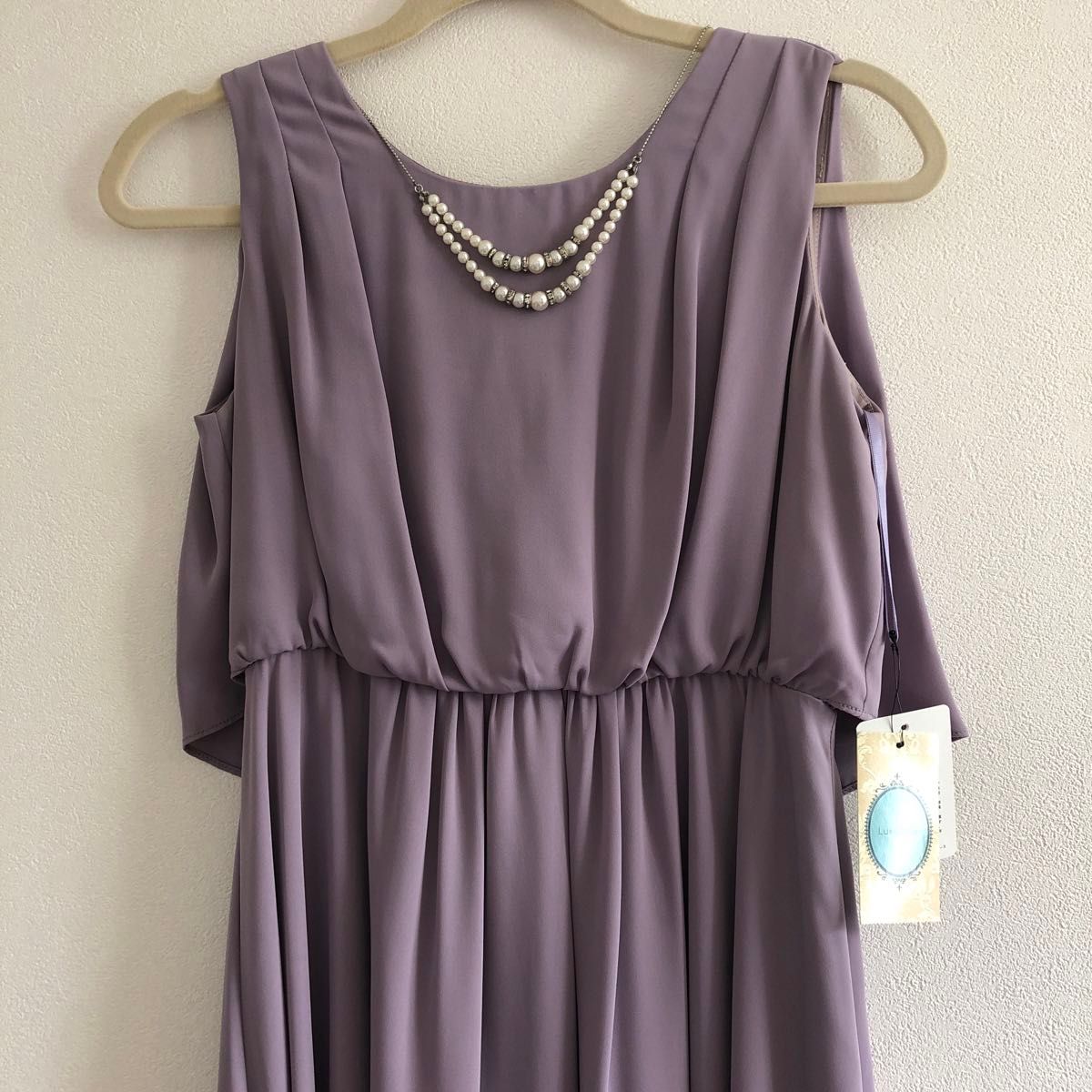 レディース Luxe brille ロングワンピース ドレス 結婚式 紫 パープル 新品未使用品 タグ付き 定価14000円