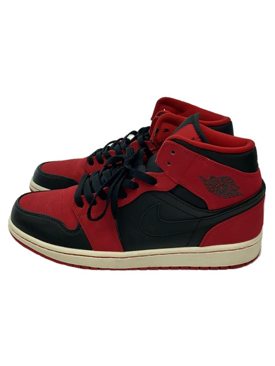 NIKE◆AIR JORDAN 1 MID/エアジョーダンミッド/ブラック/554724-005/28cm/RED