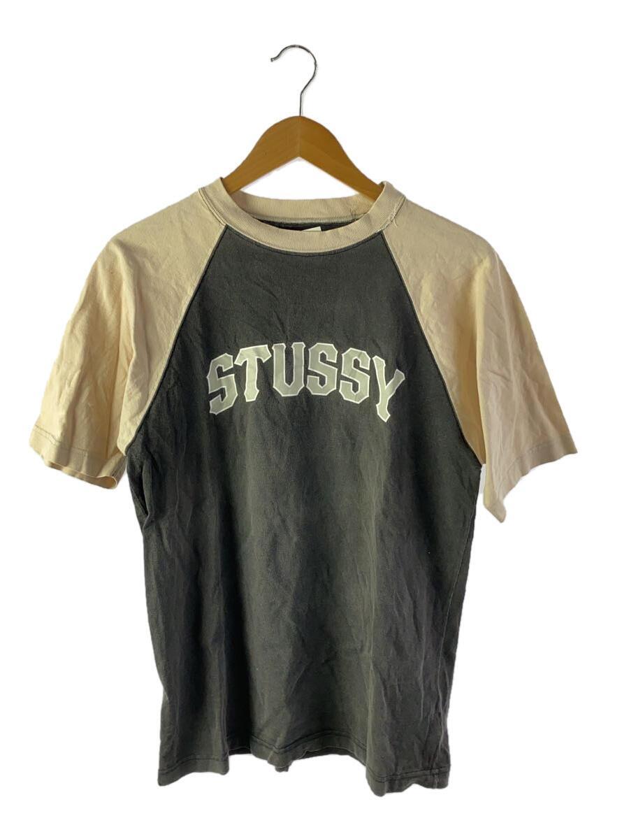 STUSSY◆紺タグ/USA製/ラグランTシャツ/M/コットン/BLK