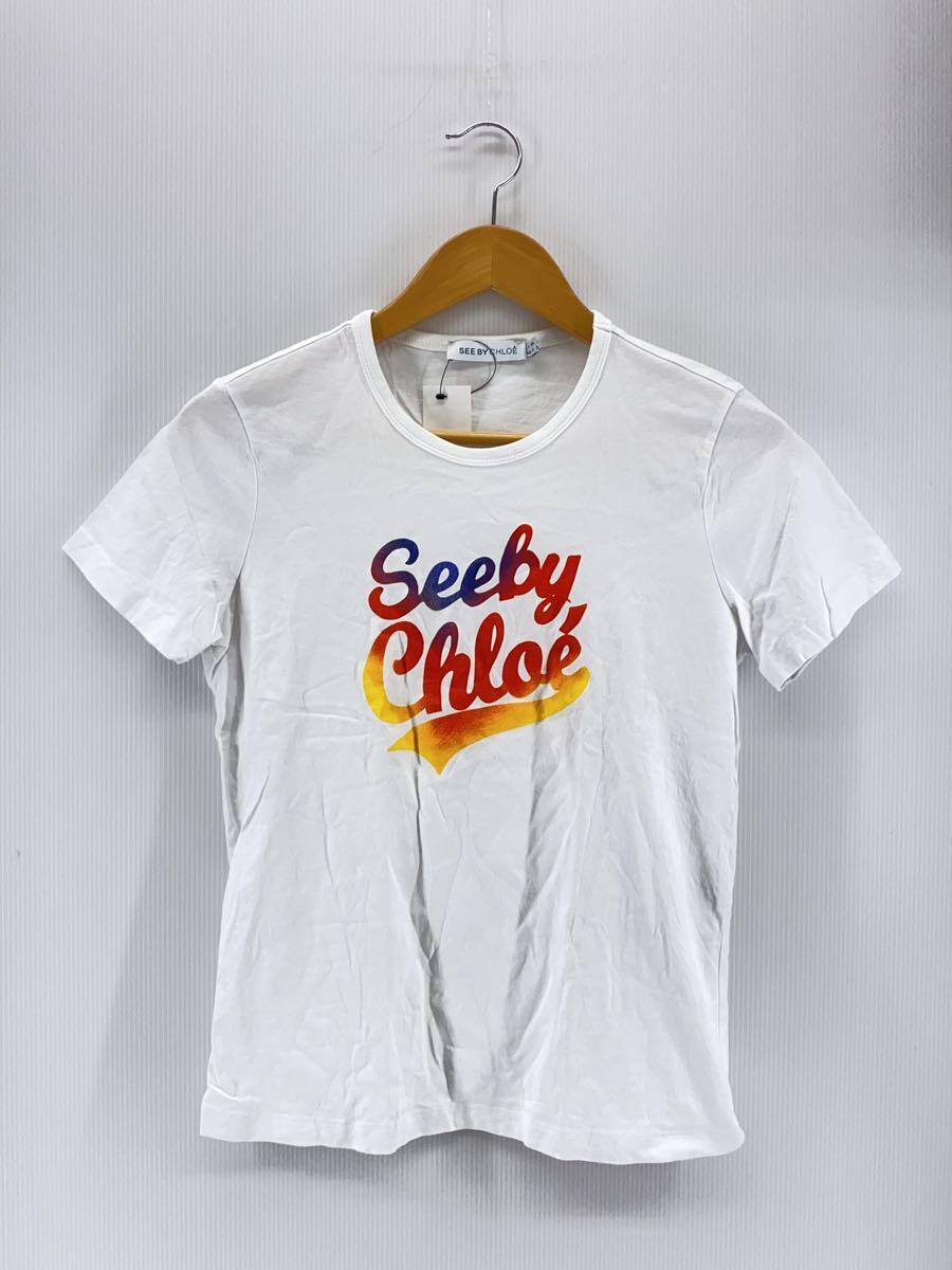 SEE BY CHLOE◆Tシャツ/40/コットン/WHT/グラデーションプリント_画像1