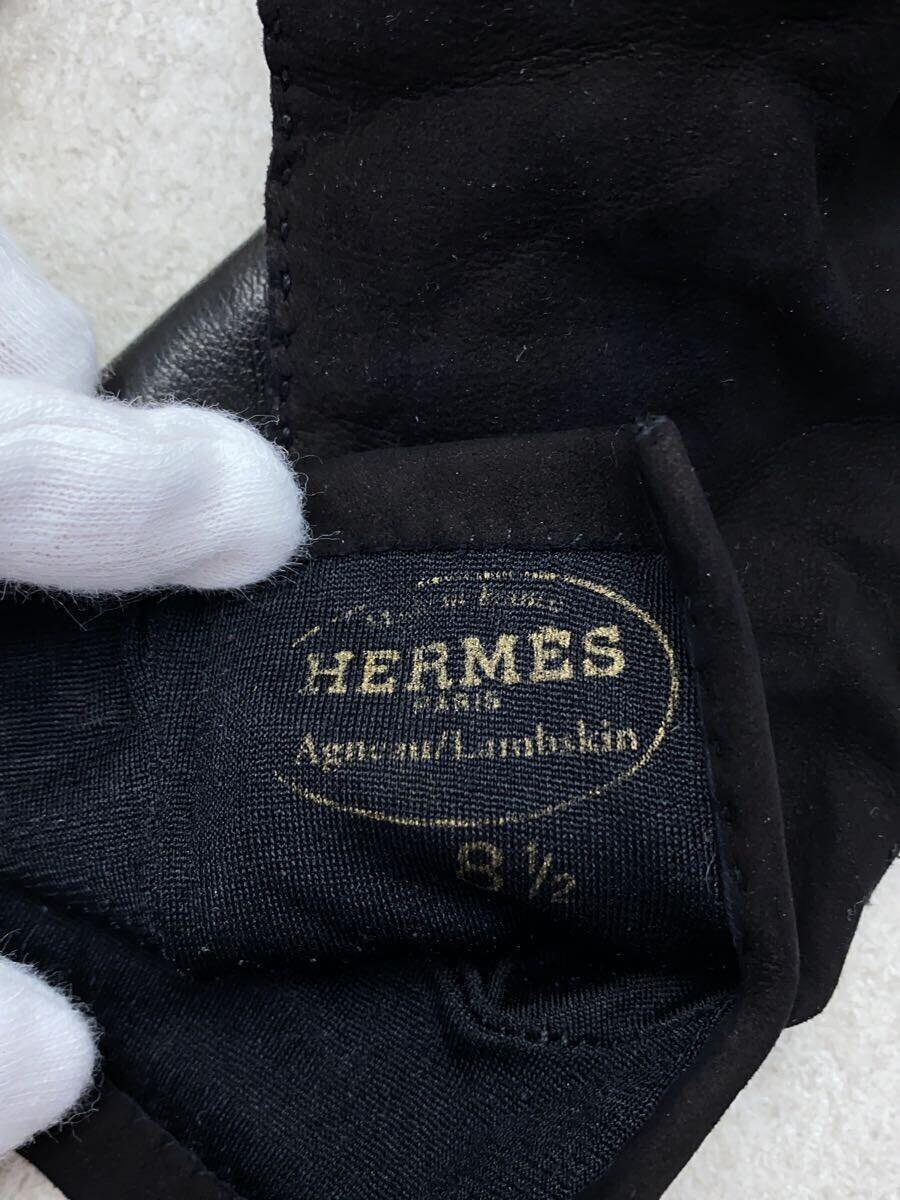 HERMES◆手袋/レザー/BLK/無地/レディース_画像3