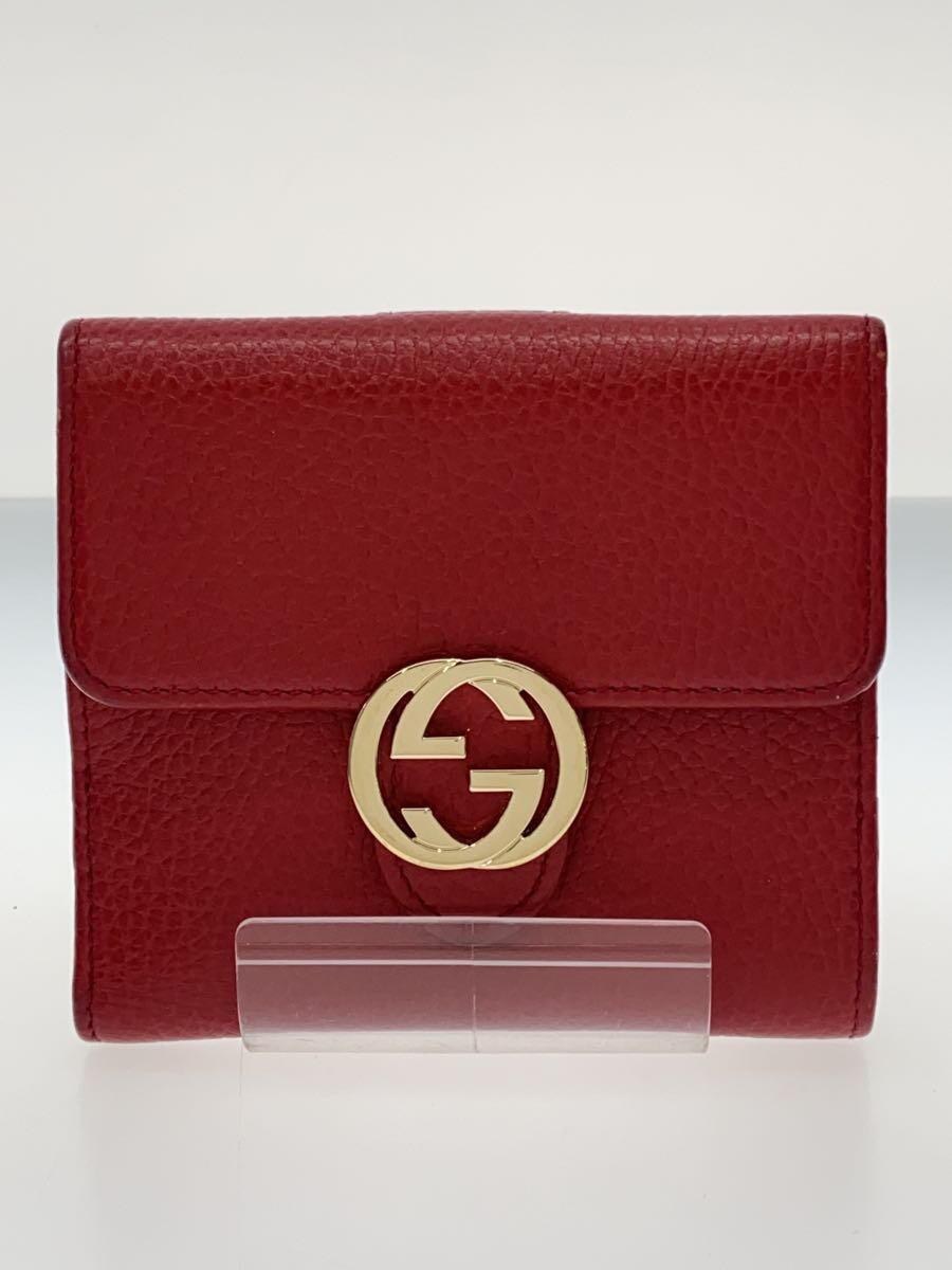 GUCCI◆2つ折り財布_インターロッキングG/レザー/RED/無地/レディース_画像1