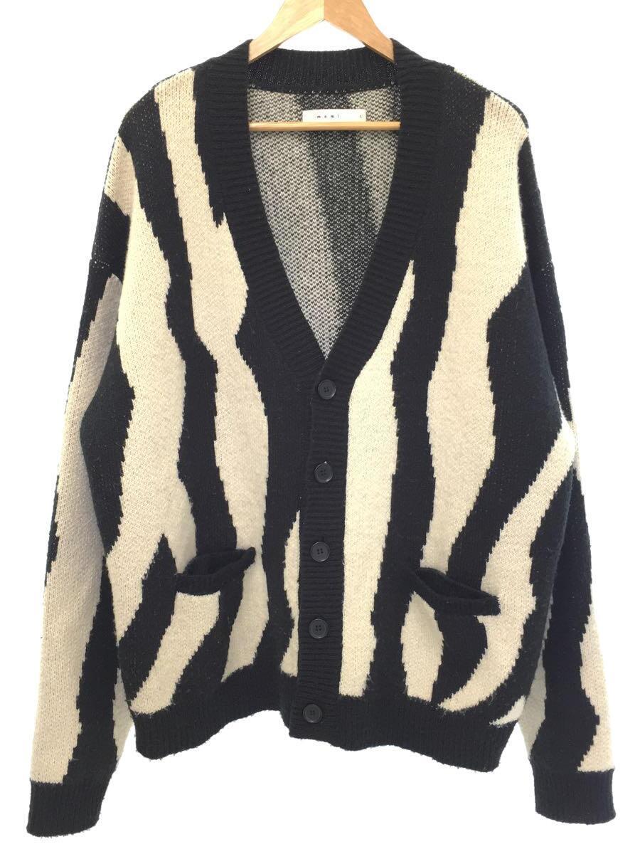 MNML◆Zebra Cardigan Sweater/ゼブラカーディガン/L/ブラック/ホワイト