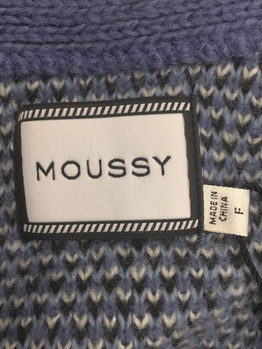 MOUSSY◆カーディガン(厚手)/FREE/アクリル/BLU/SHAGGY KNIT ARGYLE カーディガン_画像3