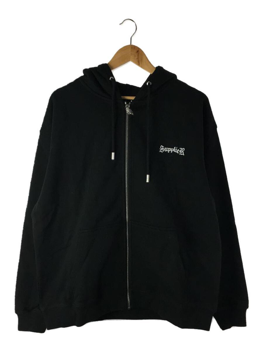 SUPPLIER◆cross zip hoodie/L/コットン/BLK