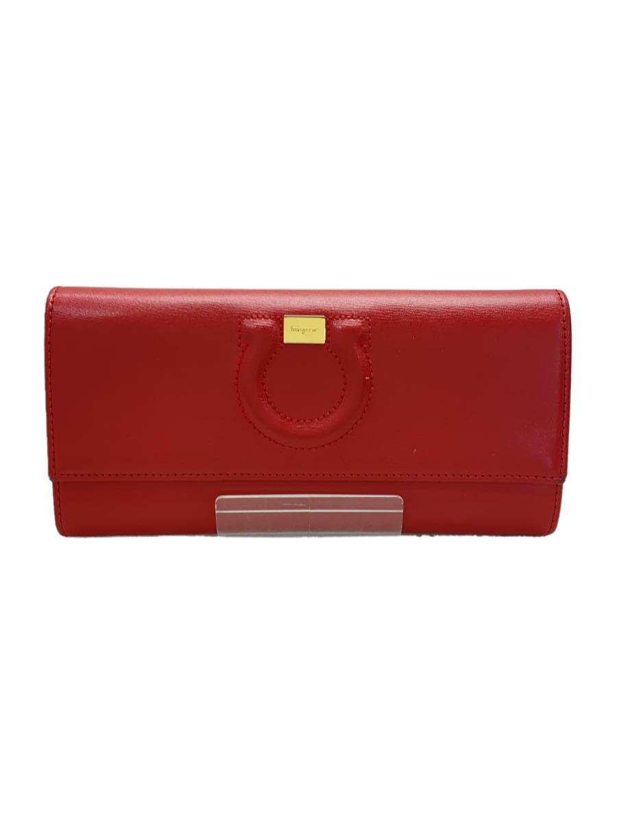 Salvatore Ferragamo◆長財布/レザー/RED/無地/レディース_画像1