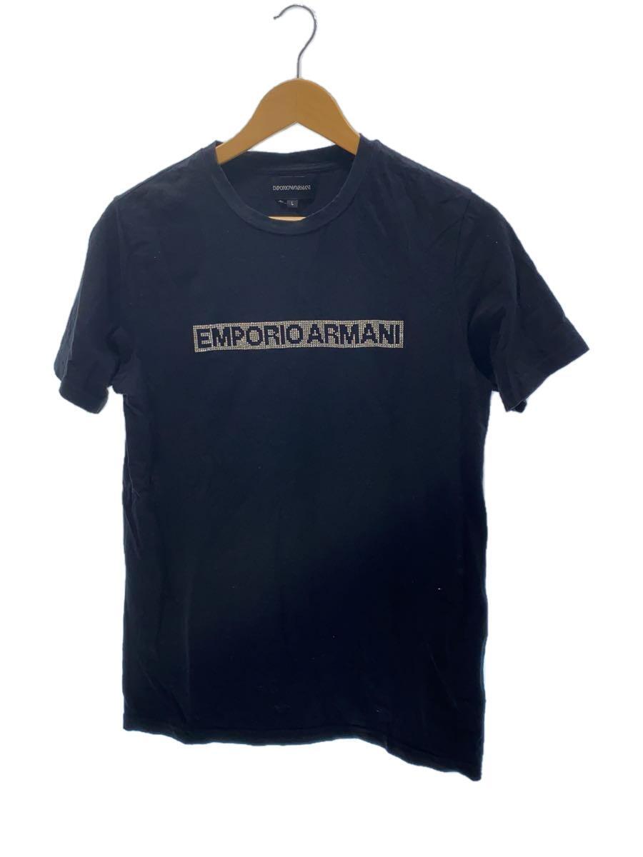 EMPORIO ARMANI◆Tシャツ/L/ポリエステル/BLK/無地/ブラック/半袖/_画像1