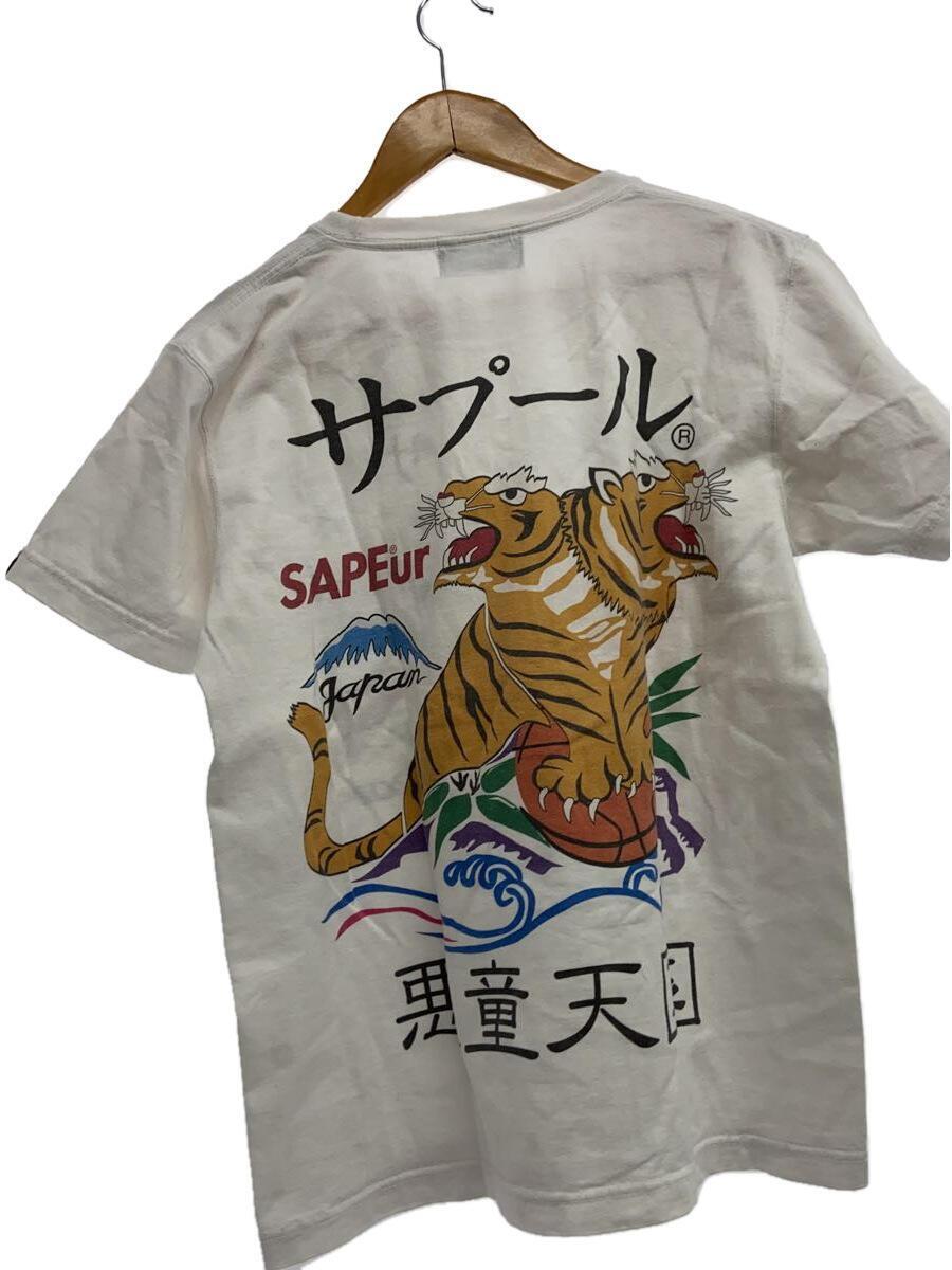 A Elegantes SAPEur◆Tシャツ/M/コットン/WHT/総柄/色褪せ_画像2