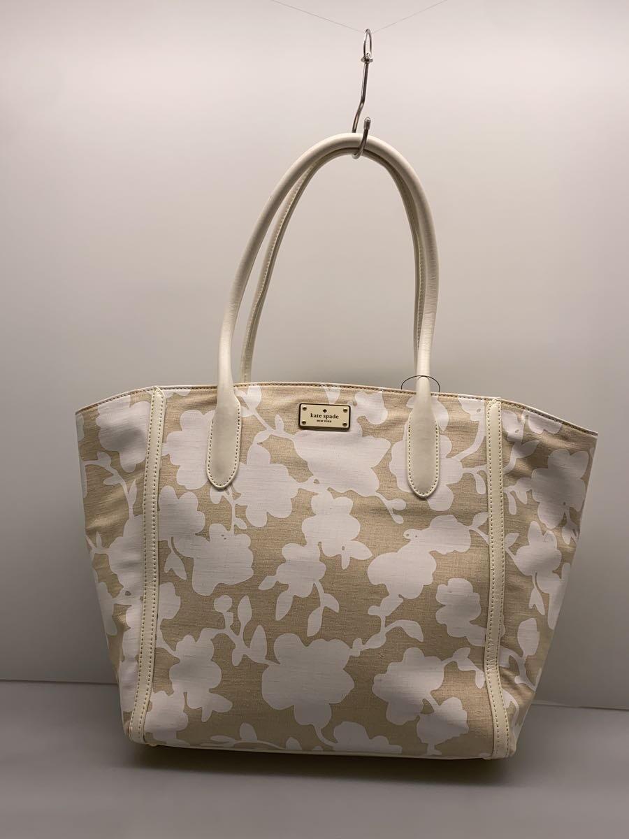 kate spade new york◆ケイトスペードニューヨーク/WKRU3772/トートバッグ/キャンバス/ホワイト/総柄_画像1