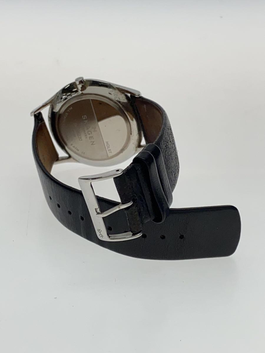 SKAGEN◆クォーツ腕時計/アナログ/レザー/BLK/BLK/SS/SKW6220_画像4