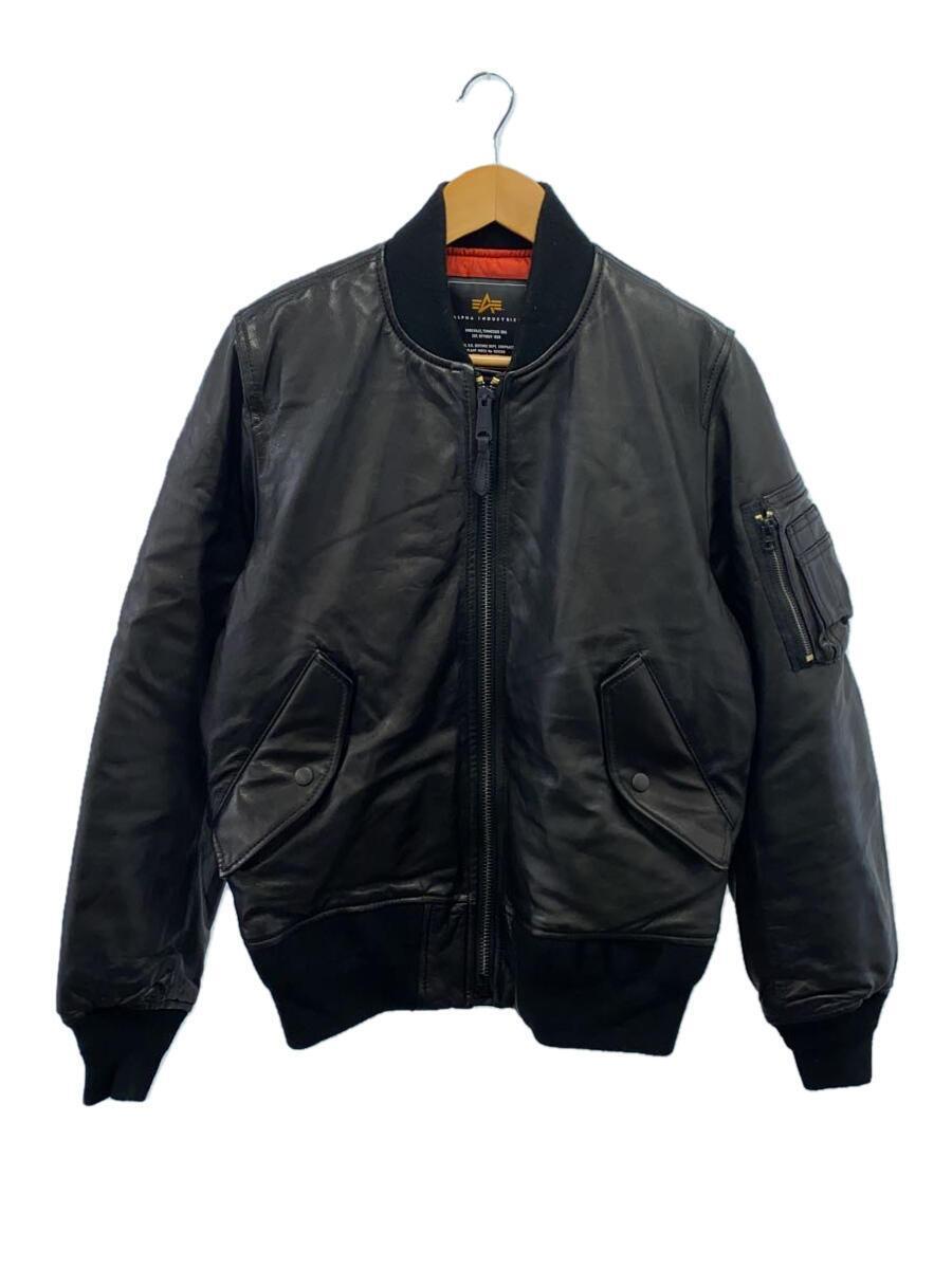 ALPHA INDUSTRIES◆フライトジャケット/M/羊革/BLK/TA1512-9001