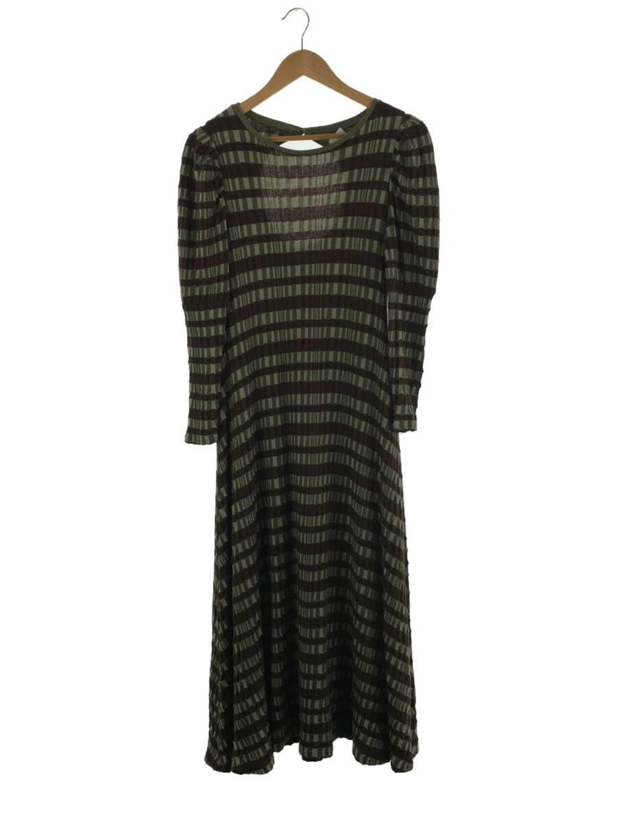 AMERI◆22AW/DEKOBOKO CHECK RELAX DRESS/S/アクリル/KHK/総柄/01220530880