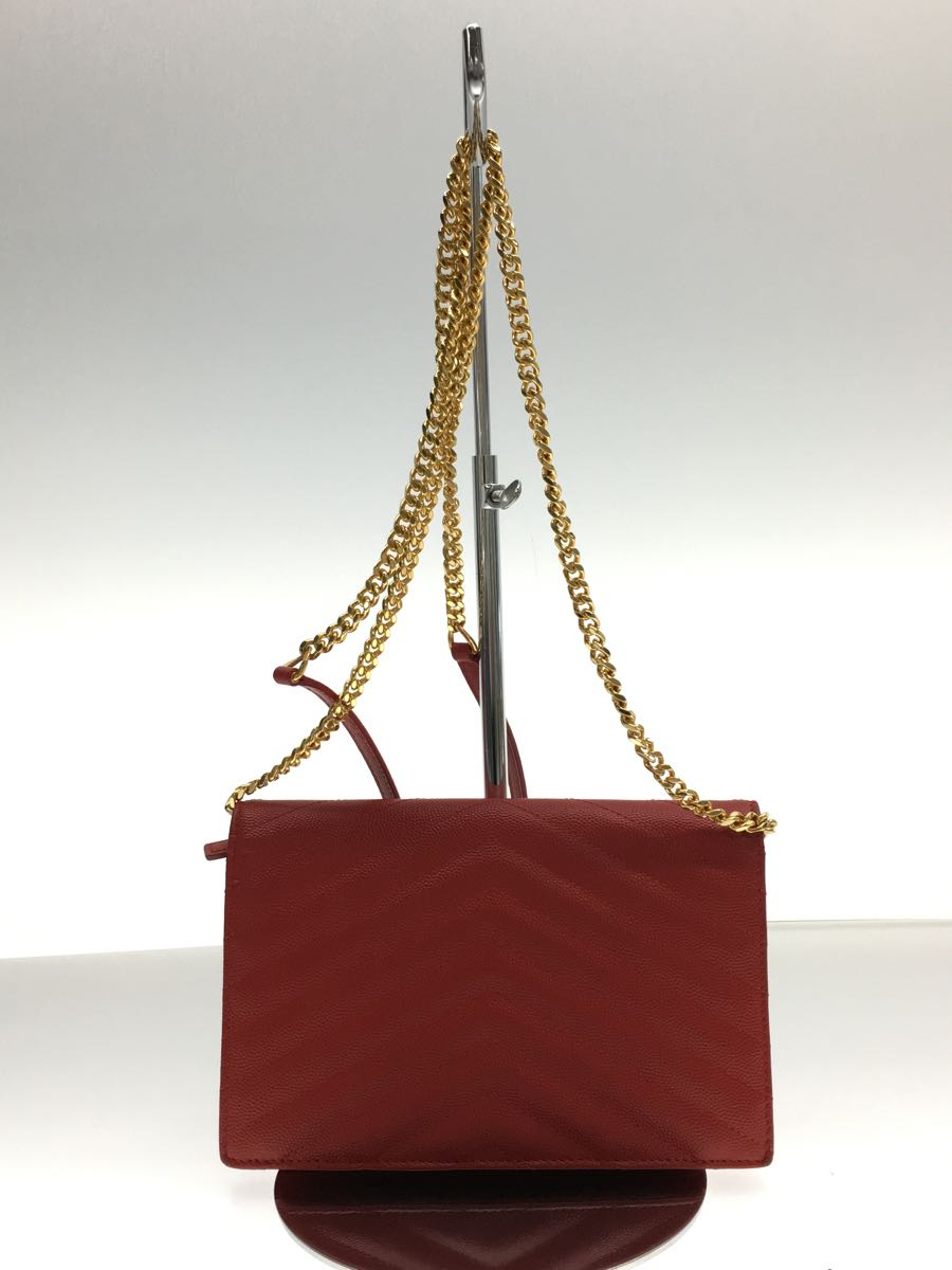 SAINT LAURENT◆サンローラン/カサンドラ/キルティングチェーン/長財布/レザー/RED/無地/レディースの画像3