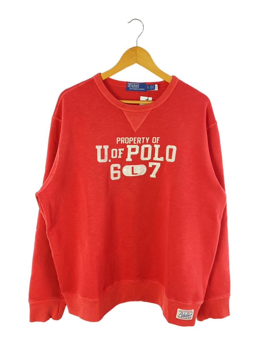 POLO RALPH LAUREN◆U.of Polo/フリーススウェット/XL/コットン/ピンク/カレッジ/前V