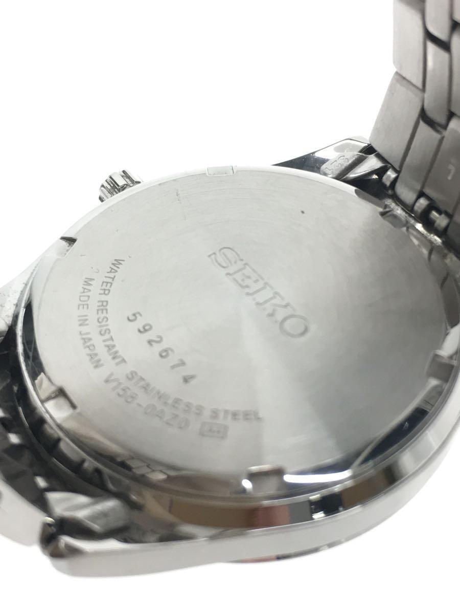 SEIKO◆ソーラー腕時計/アナログ/ステンレス/ブラック/シルバー/V158-0AZ0_画像3
