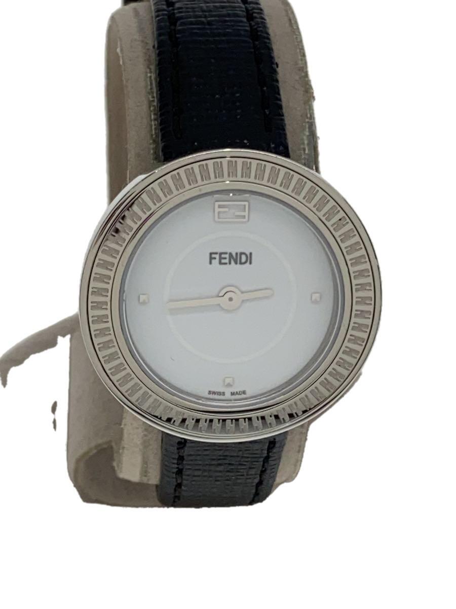 FENDI◆クォーツ腕時計/アナログ/レザー/WHT/BLK