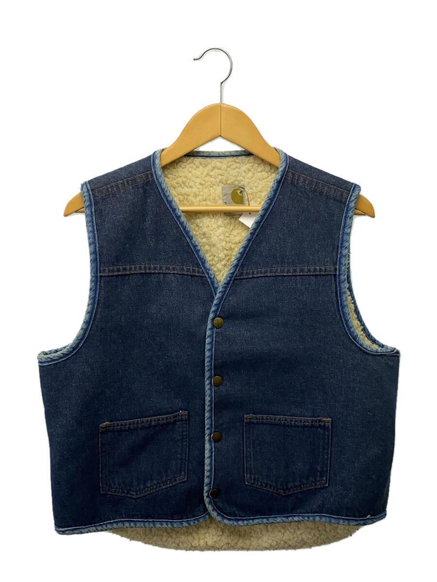 Carhartt◆Sherpa Lined Button Denim Jean Vest Jacket/L/80s/インディゴ
