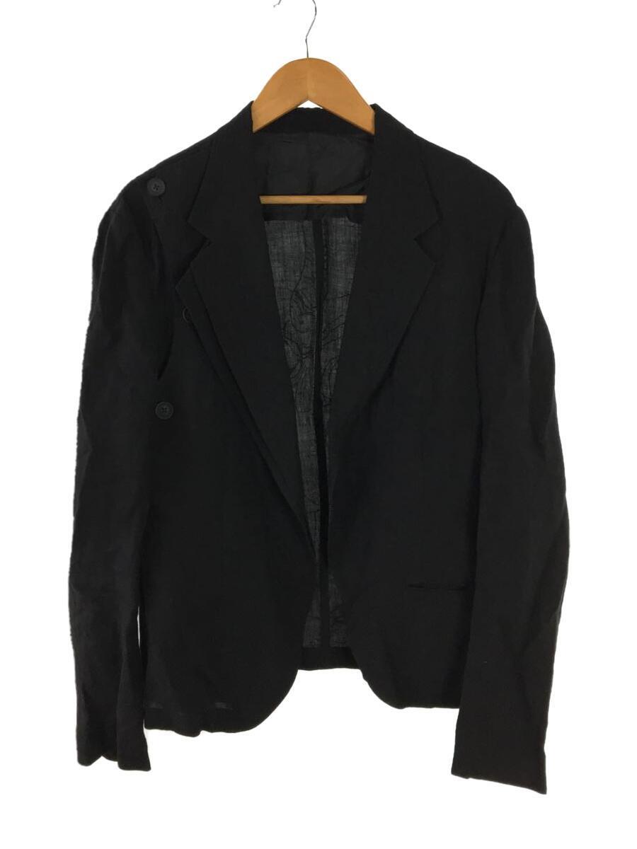 yohji yamamoto POUR HOMME◆21SS/前端丸カーブショートJKT/リネン/BLK/HD-J32-303/脇擦れ有り_画像1