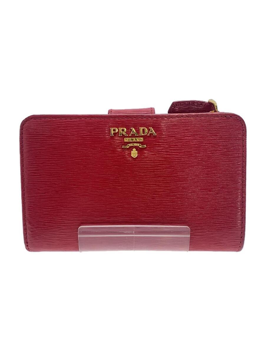 PRADA◆2ツ折サイフ/牛革/RED/無地/レディース/1ML225