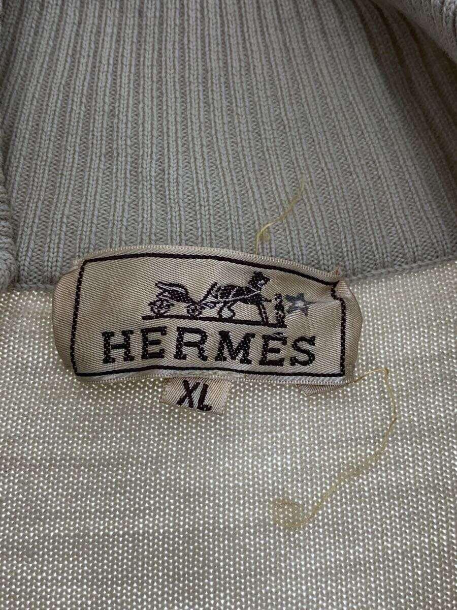 HERMES◆エルボーパッチ/ハーフジップ/レザートリム/セーター(薄手)/XL/ウール/BEG/無地_画像3