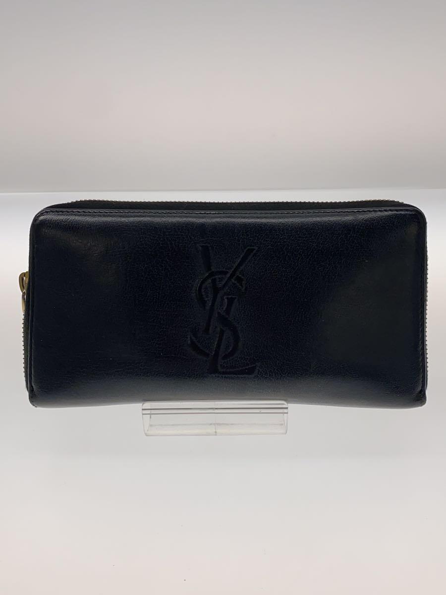 YVES SAINT LAURENT◆ラウンドファスナー長財布/ロゴ/ブラック