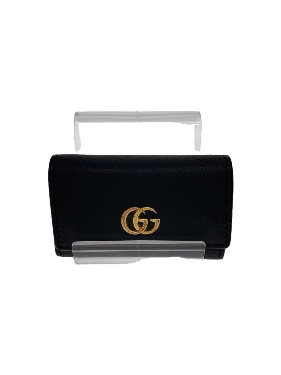 GUCCI◆キーケース/レザー/BLK/無地/メンズ/使用感有/リング一つ欠品