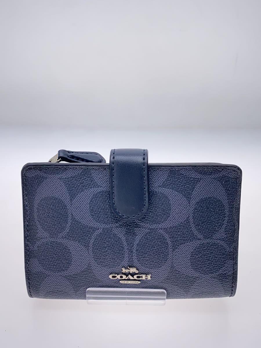 COACH◆2つ折り財布/レザー/BLU/総柄/レディース/F23553_画像1