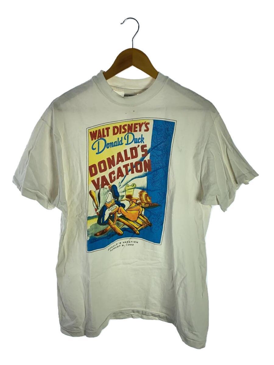 Disney◆シミ有/90sDONALDS VACATION/Tシャツ/L/コットン/ホワイト