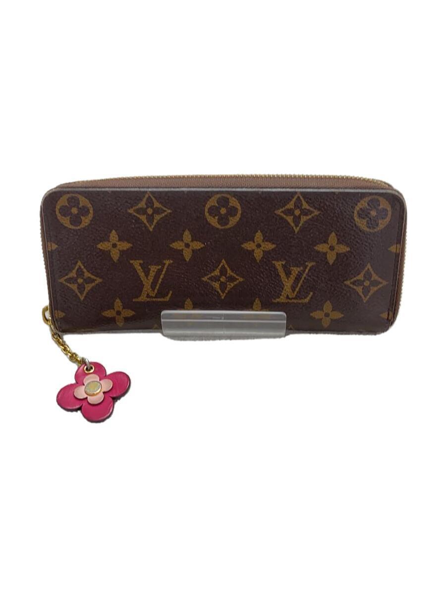 LOUIS VUITTON◆ポルト・フォイユ・クレマンス_モノグラム・キャンバス_フラワーチャーム/ホットピンク/ブラウン/長財布_画像1