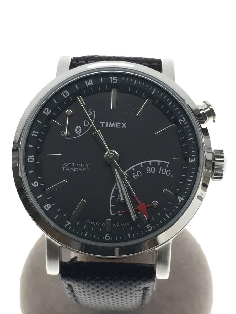 TIMEX◆クォーツ腕時計/アナログ/レザー/BLK/M372 N_画像1