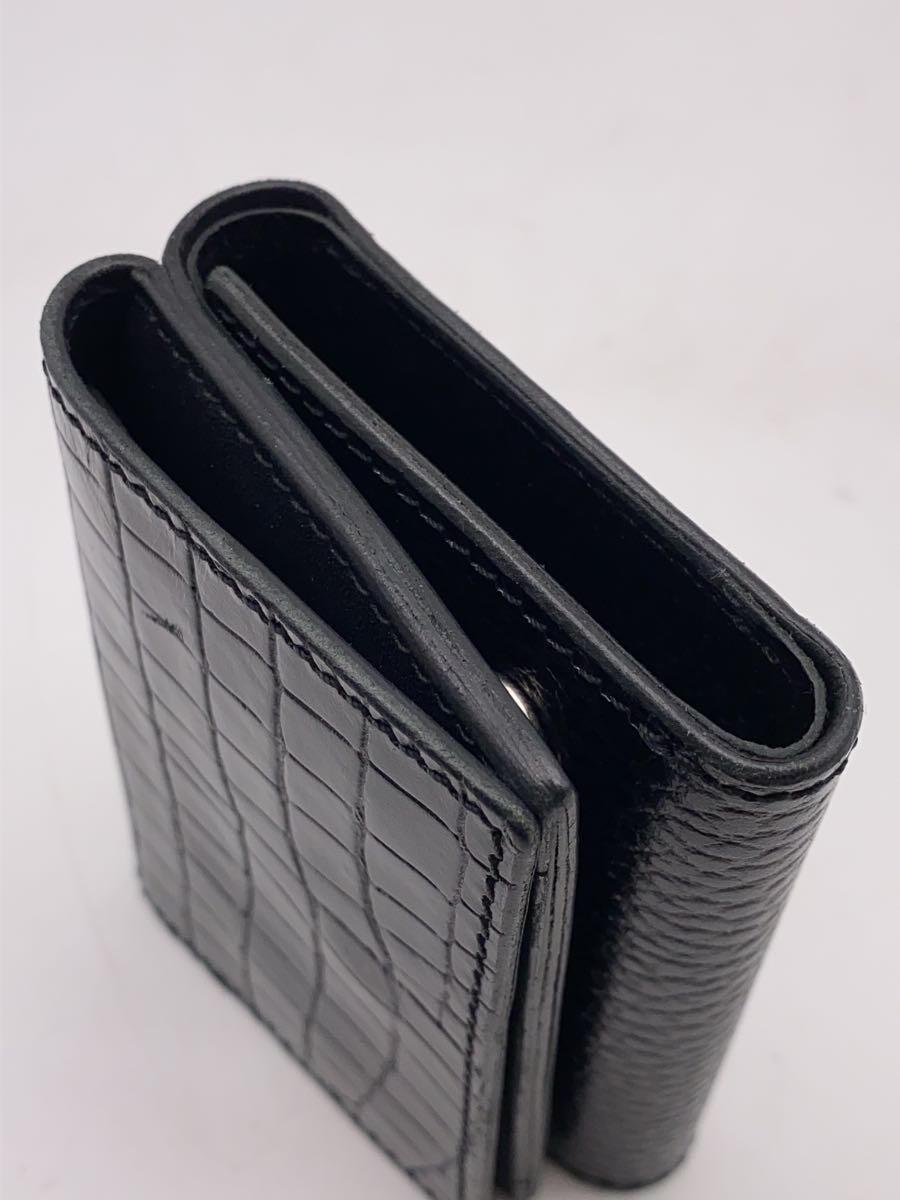 FAT*3. folding purse / cow leather / black /TRIVAULT/ crocodile type pushed ./ Mini maru wallet 