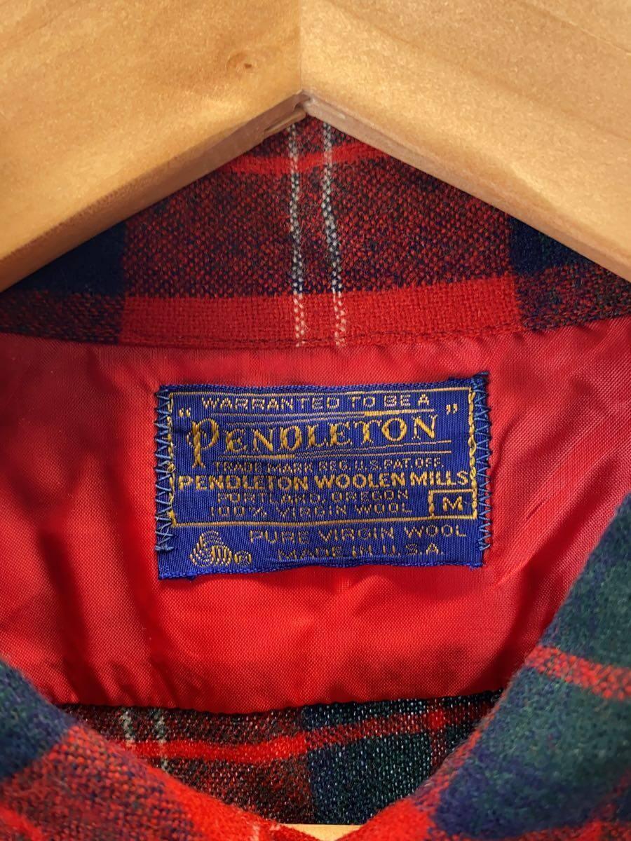 PENDLETON◆70s/長袖シャツ/M/ウール/RED/チェック_画像3