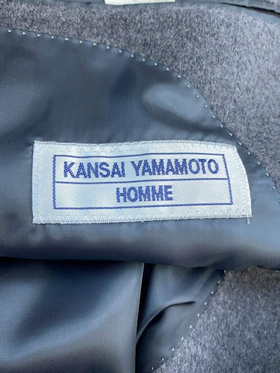 KANSAI YAMAMOTO◆HOMME/ウール混/チェスターコート/LL/アンゴラ/グレー_画像3