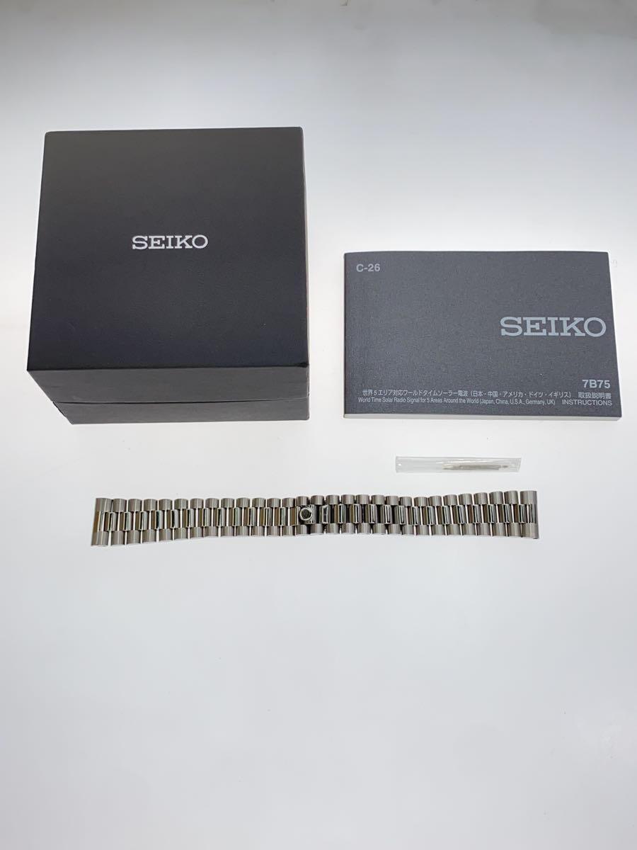 SEIKO◆ソーラー腕時計/アナログ/ステンレス/BLK/SLV/7B75-0AB0_画像6