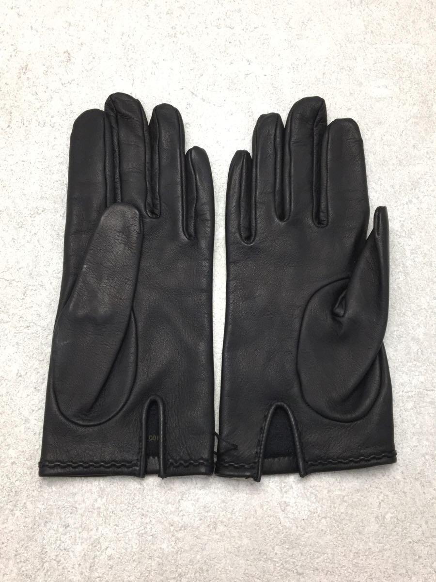 HERMES* leather glove /size 61/2/ gloves /H Logo / black 