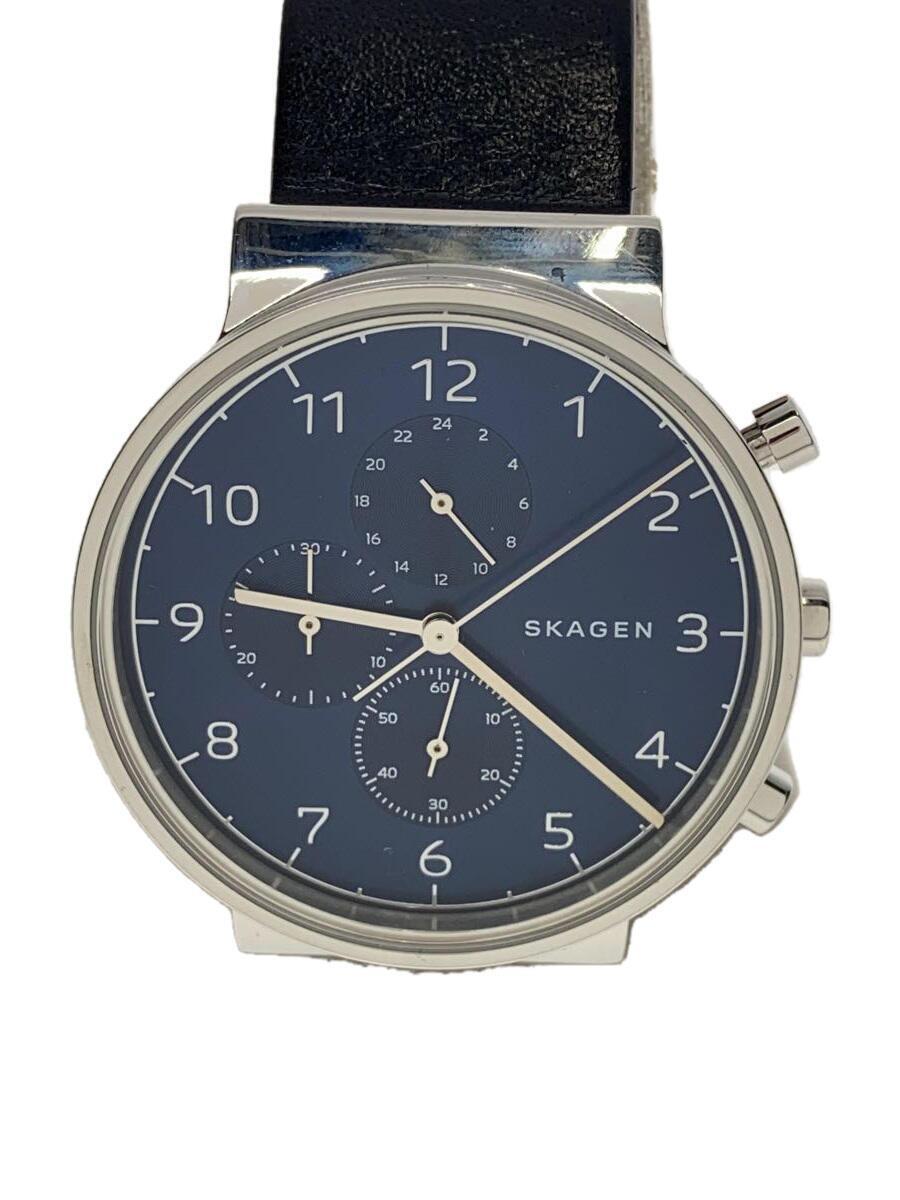 SKAGEN◆クォーツ腕時計/アナログ/レザー/NVY/BLK/SS/skw6417_画像1