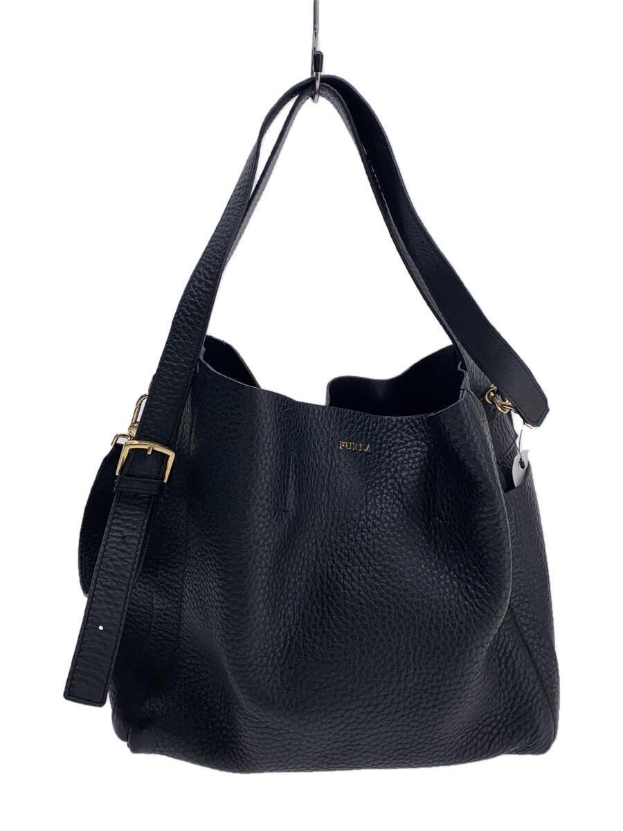 FURLA◆カプリッチョ Mホーボーバッグ/レザー/BLK/F6852_画像1