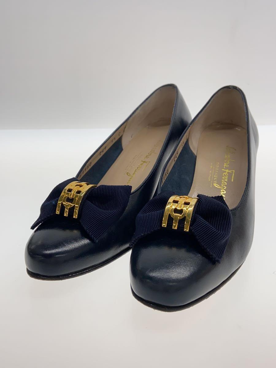 Salvatore Ferragamo◆リボン/パンプス/US5.5/ネイビー/レザー/61150_画像2