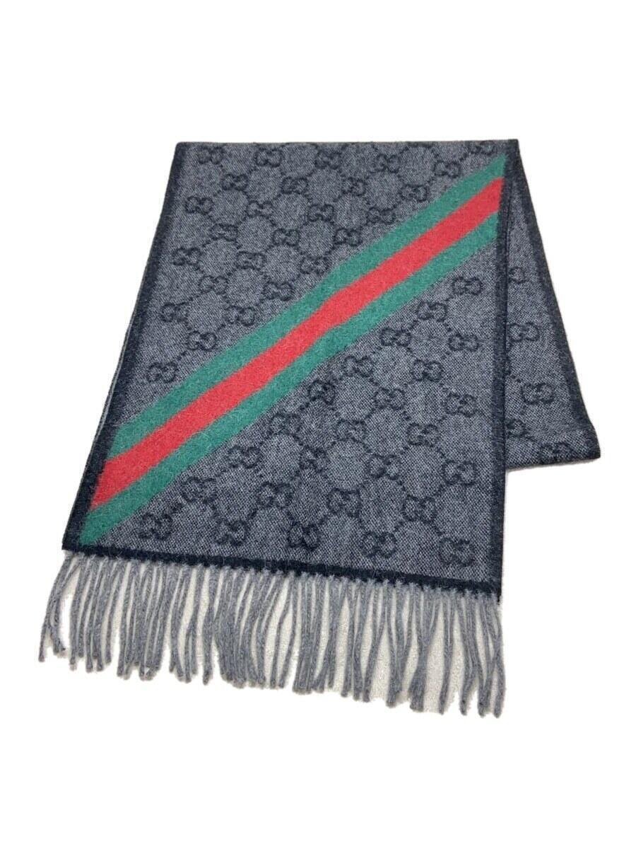 GUCCI◆GGウェビングライン/マフラー/ウール/ブラック/総柄/レディース/570603 3GB18_画像1