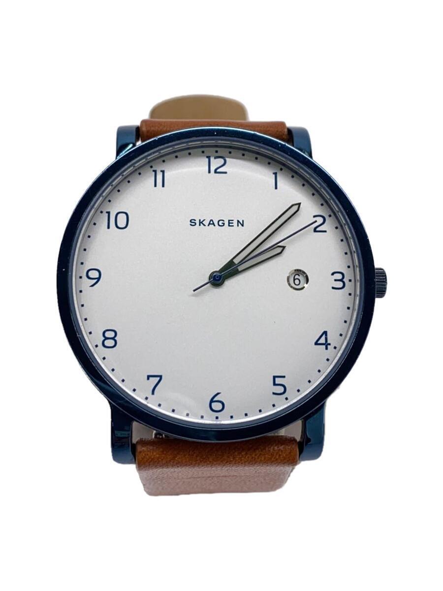 SKAGEN◆クォーツ腕時計/アナログ/レザー/WHT/BRW/skw6325_画像1