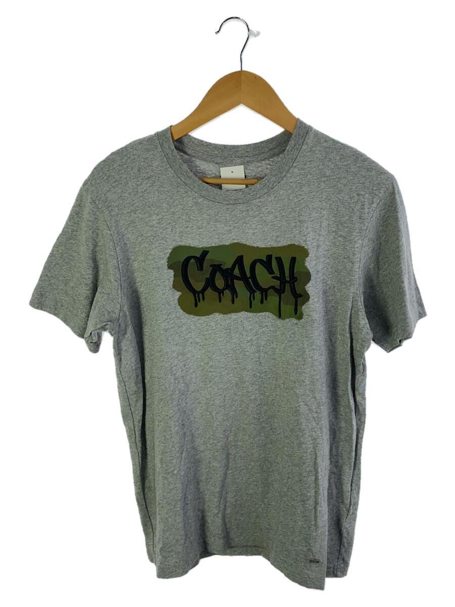 COACH◆カモフラ/ロゴ刺繍Tシャツ/S/コットン/GRY/プリント/F33781_画像1