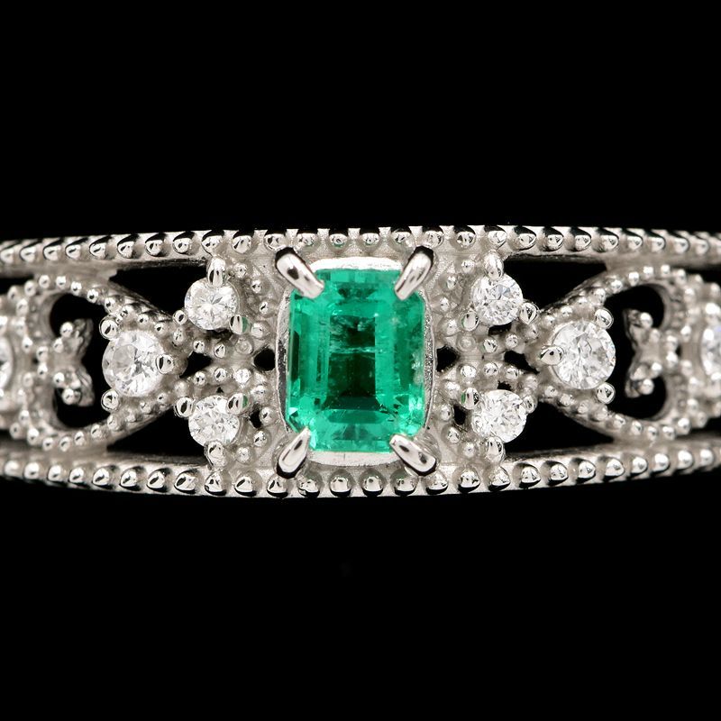 0.15ct natural emerald ring 11 number Pt950 total 0.07ct natural diamond emerald cut ... race open Work platinum used free shipping 